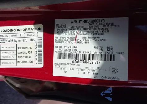 2016 Ford Fusion Se z USA, uszkodzony, nr VIN 3FA6P0T94GR321717